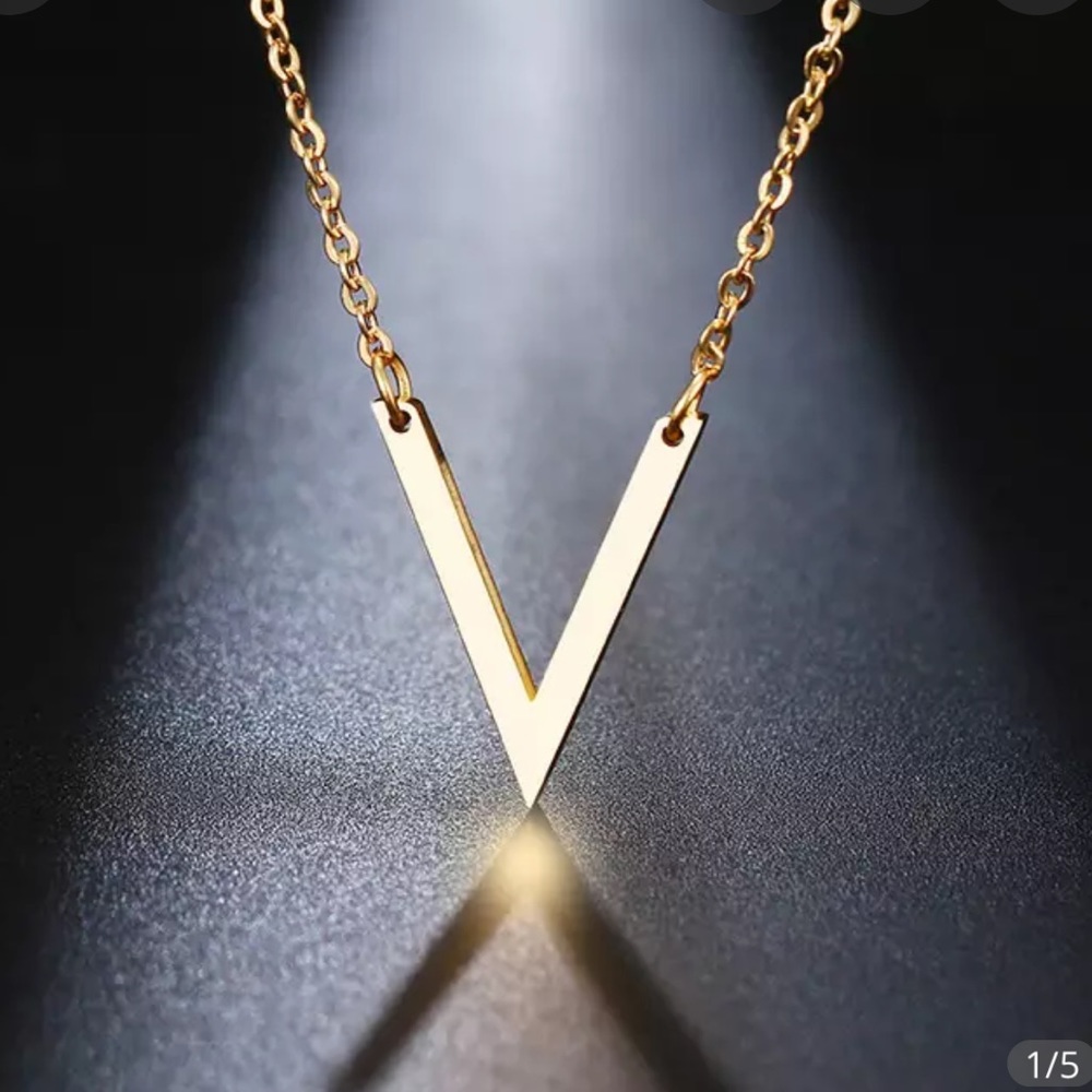 Stainless Steel Necklace V Pendant Necklace - Picture 1 of 5